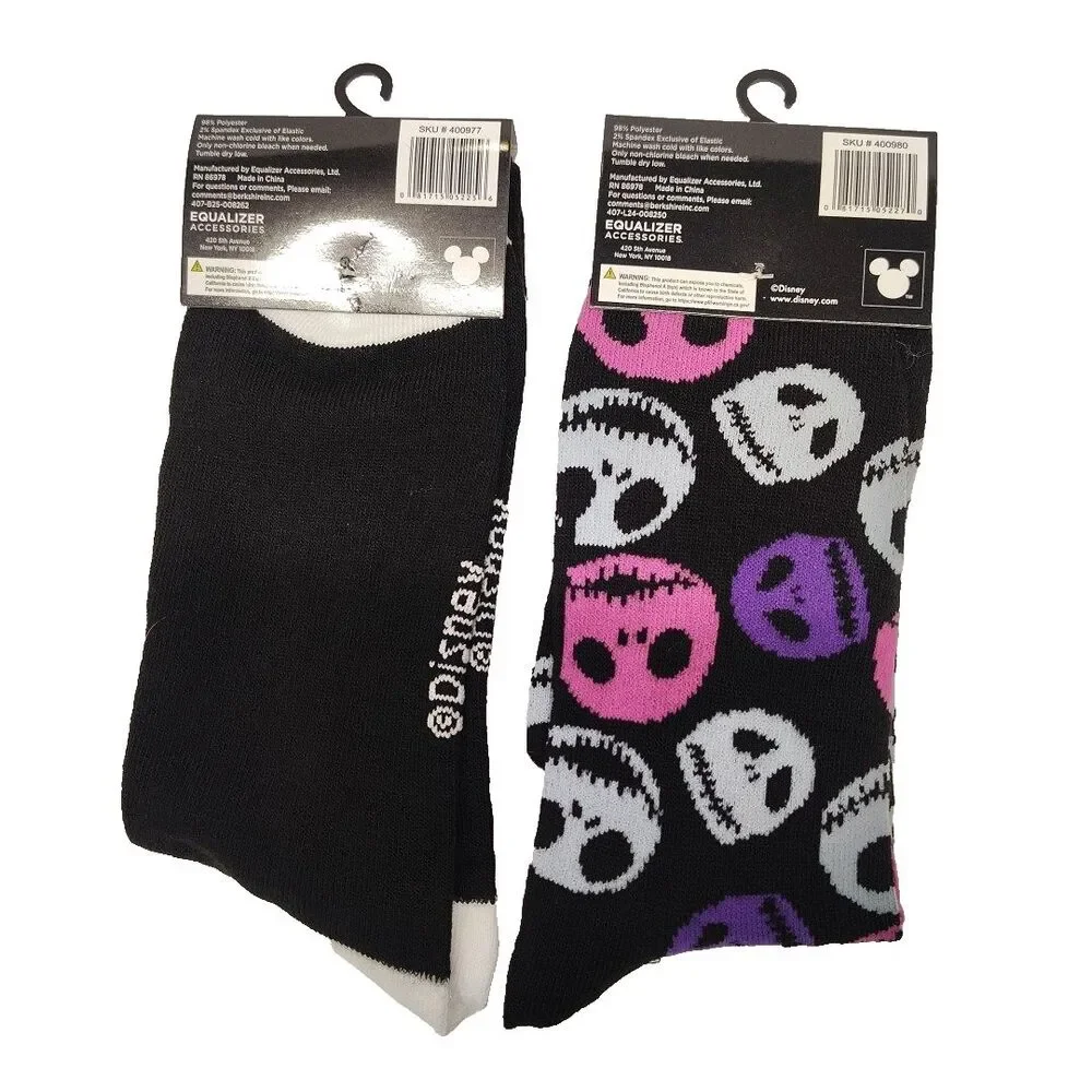 Nightmare Before Christmas Men Novelty 2 Pair Black Crew Socks Size 6-12 NWT